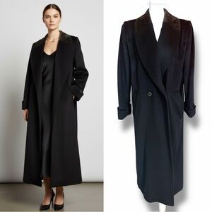 VTG DONNY BROOK Black Wool Maxi Coat Paisley Shawl Collar Cuff Large.